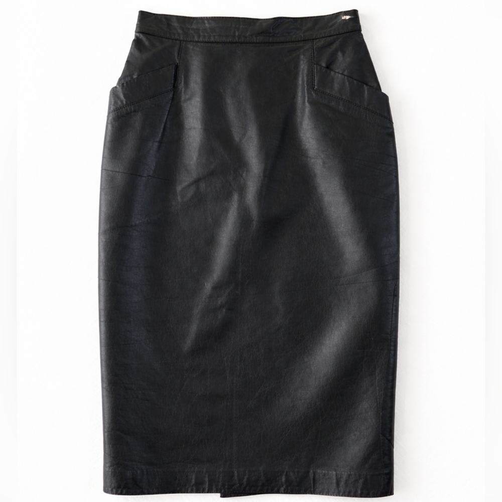 G-III Vintage Signature Black Leather Pencil Skirt Size 10